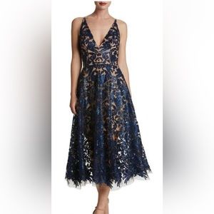 Navy Lace and Nude midi gown